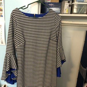 𝅺SHELBY & Palmer Black & White & Blue Houndstooth Dress Size 8
